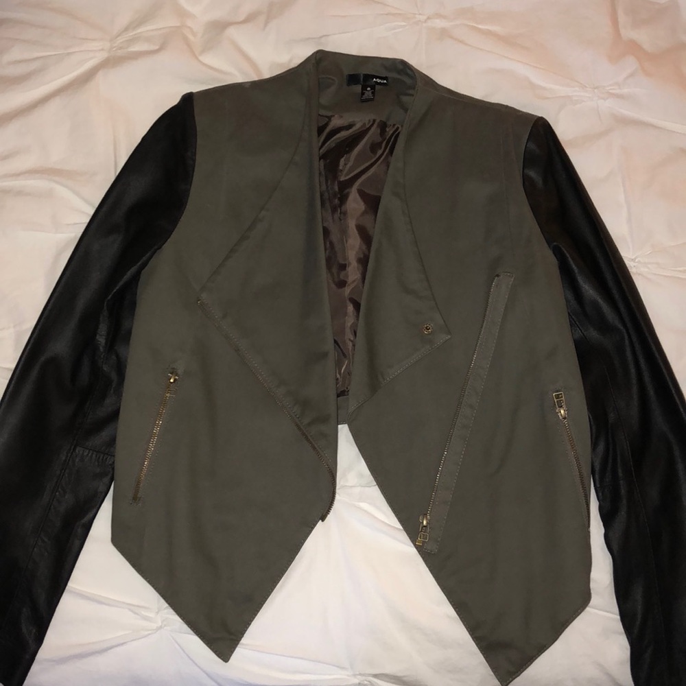 ❗️SALE❗️Aqua Olive Green Leather High-Low Jacket